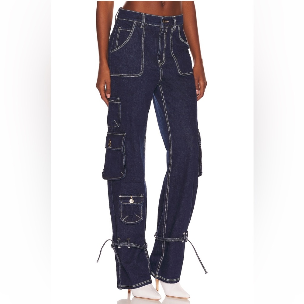 LPA Bea Mid Rise Barrel Cargo Jean - Indigo Dark Wash